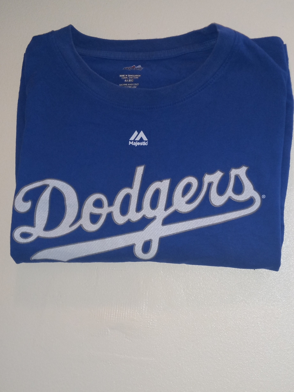 Majestic Dodgers Men's Blue Tee with White Script